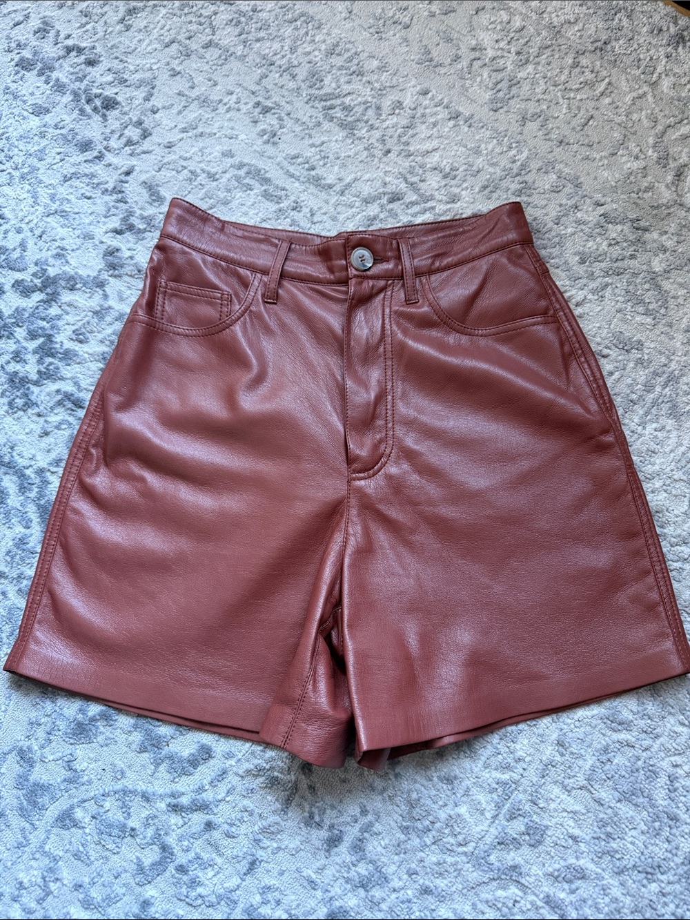 Nanushka Faux Leather High-Rise Shorts —Brown - XS